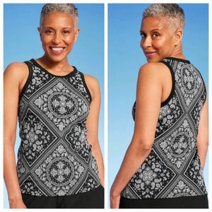 NEW! Land's End Black & White Swim Bandana Tankini Size XS 2-4
